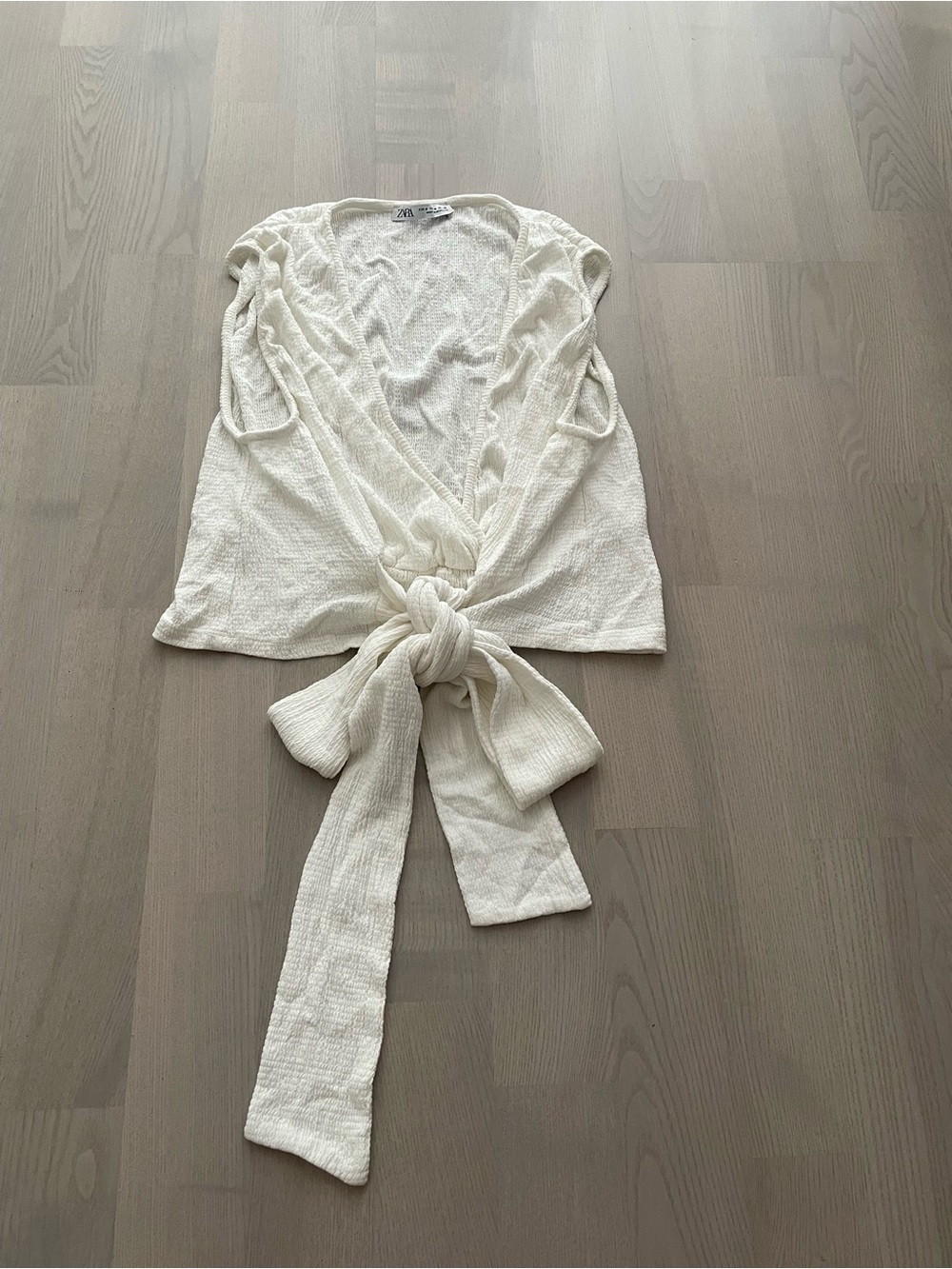 Zara Cream Textured Tie-Front (or Back) Lightweight Crop Top